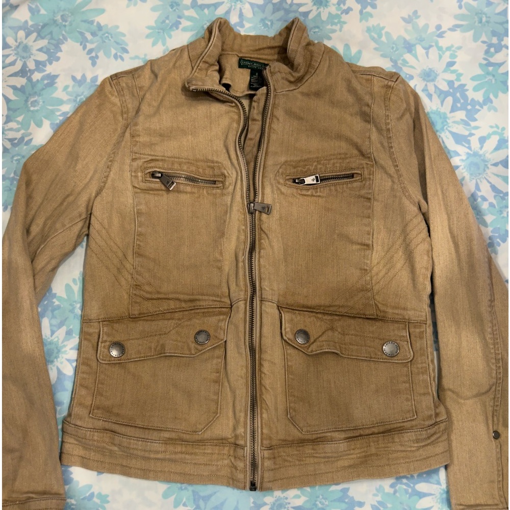 Ralph Lauren Jeans Company Denim Tan Moto Jacket, Full Zip size 6 - Picture 3 of 15